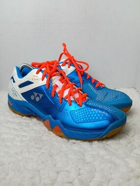 Yonex Power Cushion Quattro Fit Badminton Court Shoes Blue Orange Mens 9.5